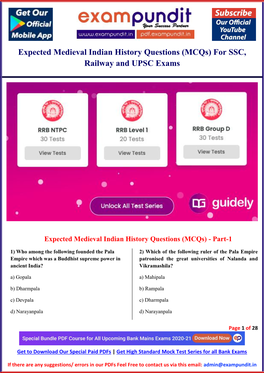 Expected Medieval Indian History Questions (Mcqs) for SSC, Railway and UPSC Exams