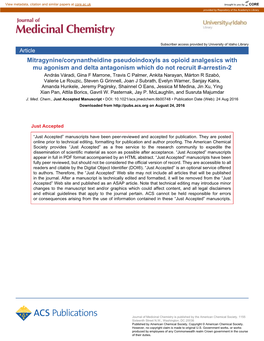 Mitragynine/Corynantheidine Pseudoindoxyls As Opioid Analgesics with Mu Agonism and Delta Antagonism Which Do Not Recruit