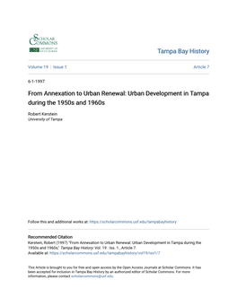 From Annexation to Urban Renewal: Urban Development in Tampa During the 1950S and 1960S