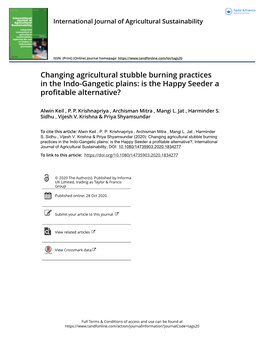 Changing Agricultural Stubble Burning Practices in the Indo-Gangetic Plains: Is the Happy Seeder a Profitable Alternative?