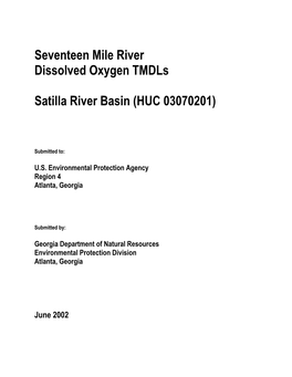 Seventeen Mile River Dissolved Oxygen Tmdls Satilla River Basin