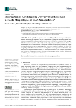 Investigation of Acridinedione Derivative Synthesis with Versatile Morphologies of Bi2o3 Nanoparticles †