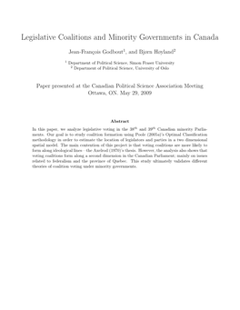 Legislative Coalitions and Minority Governments in Canada