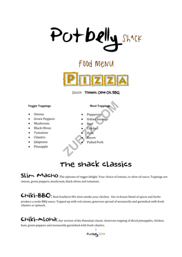 Potbelly Shack Food Menu