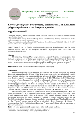 Favolus Gracilisporus (Polyporaceae, Basidiomycota), an East Asian Polypore Species New to the European Mycobiota