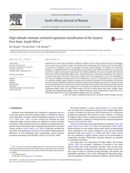 High Altitude Montane Wetland Vegetation Classification of The