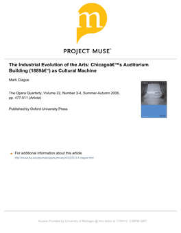 The Industrial Evolution of the Arts: Chicagoâ€™S Auditorium Building (1889Â€“) As Cultural Machine