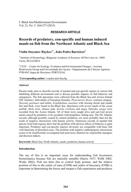 Records of Predatory, Con-Specific and Human Induced Mauls on Fish from the Northeast Atlantic and Black Sea