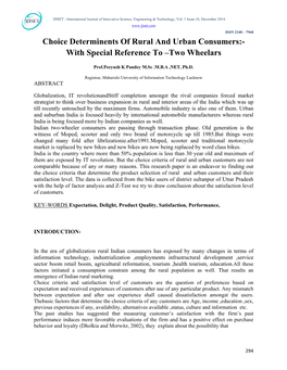 Choice Determinents of Rural and Urban Consumers:- with Special Reference to –Two Wheelars