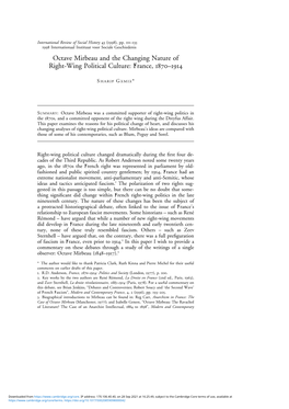 Octave Mirbeau and the Changing Nature of Right-Wing Political Culture: France, 1870–1914