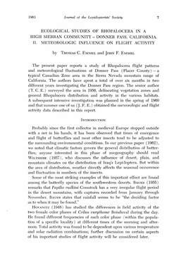 Ecological Studies of High Sierran Rhopalocera. II