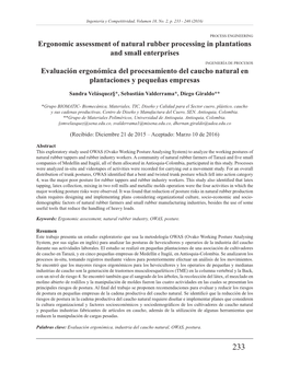 Ergonomic Assessment of Natural Rubber Processing in Plantations and Small Enterprises