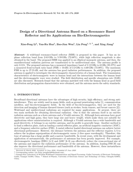 Design of a Directional Antenna Based on a Resonance Based Reﬂector and Its Applications on Bio-Electromagnetics