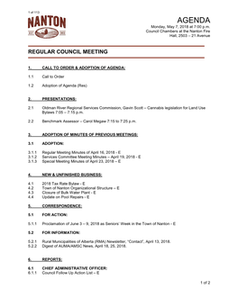 AGENDA Monday, May 7, 2018 at 7:00 P.M