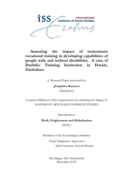 Assessing the Impact of Mainstream Vocational Training in Developing Capabilities of People with and Without Disabilities. a Ca