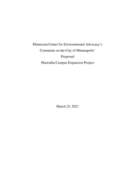 MCEA Comment on Hiawatha Campus Expansion Project.Pdf