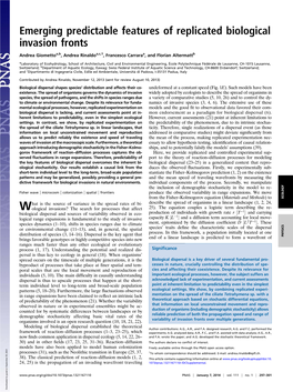 Emerging Predictable Features of Replicated Biological Invasion Fronts