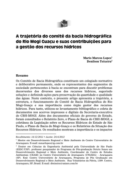 A Trajetória Do Comitê Da Bacia Hidrográfica Do Rio Mogi Guaçu E Suas Contribuições Para a Gestão Dos Recursos Hídricos