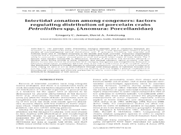 Intertidal Zonation Among Congeners: Factors Regulating Distribution of Porcelain Crabs Petrolisthes Spp