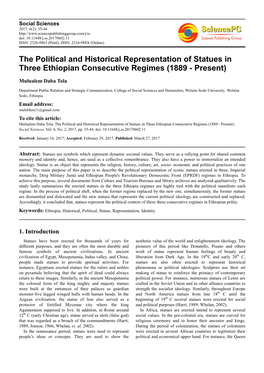 The Political and Historical Representation of Statues in Three Ethiopian Consecutive Regimes (1889 - Present)