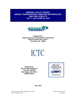 Imperial Valley Transit Annual Passenger Mileage Sampling