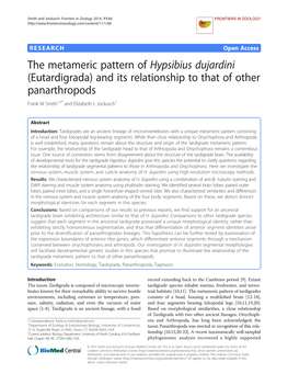 The Metameric Pattern of Hypsibius Dujardini (Eutardigrada) and Its Relationship to That of Other Panarthropods Frank W Smith1,2* and Elizabeth L Jockusch1