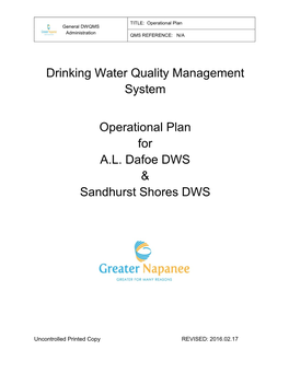 Drinking Water Quality Management System Operational Plan for A.L