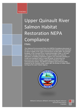 Upper Quinault River Salmon Restoration NEPA Compliance; Environmental Assessment – FINAL