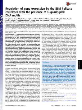 Regulation of Gene Expression by the BLM Helicase Correlates with the Presence of G-Quadruplex DNA Motifs