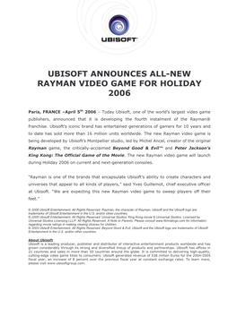 Ubisoft Announces All-New Rayman Video Game for Holiday 2006
