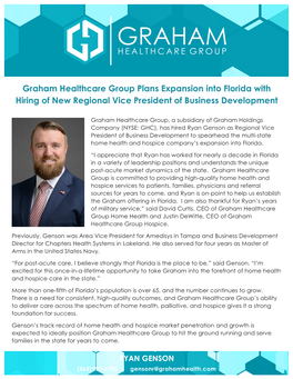 Graham Healthcare Group Plans Expansion Into Florida with Hiring of New Regional Vice President of Business Development