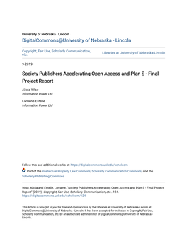 Society Publishers Accelerating Open Access and Plan S - Final Project Report
