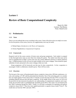 Lecture 1 Review of Basic Computational Complexity