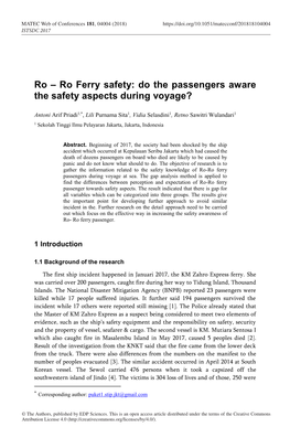 Ro – Ro Ferry Safety: Do the Passengers Aware the Safety Aspects During Voyage?