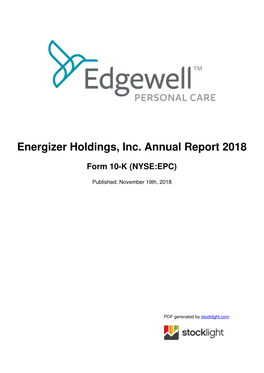 Energizer Holdings, Inc. Annual Report 2018