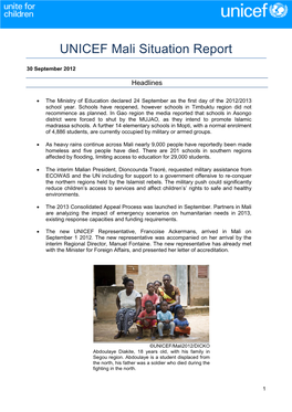 UNICEF Mali Situation Report