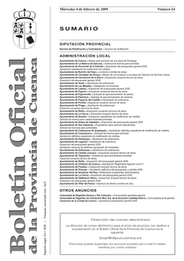 Boletín Oficial De La Provincia De Cuenca 4 De Febrero De 2009