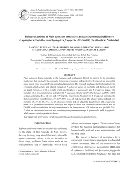 Biological Activity of Piper Aduncum Extracts on Anticarsia Gemmatalis (Hübner) (Lepidoptera: Erebidae) and Spodoptera Frugiperda (J.E