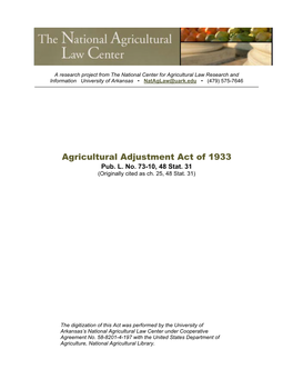 Agricultural Adjustment Act of 1933 Pub