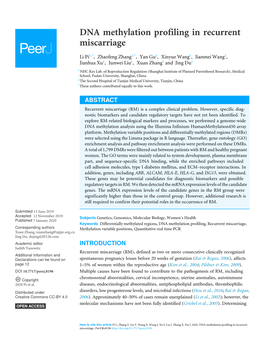 DNA Methylation Profiling in Recurrent Miscarriage