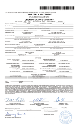 67601 UNUM INSURANCE COMPANY Original Filing Quarter 2