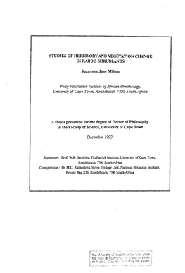 Studies of Herbivory and Vegetation Change in Karoo Shrublands