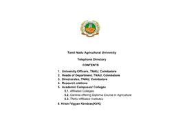 Tamil Nadu Agricultural University Telephone