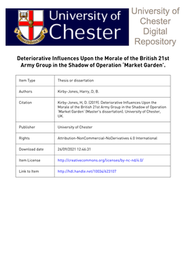 Deteriorative Influences Upon the Morale of the British 21St Army Group in the Shadow of Operation ‘Market Garden’