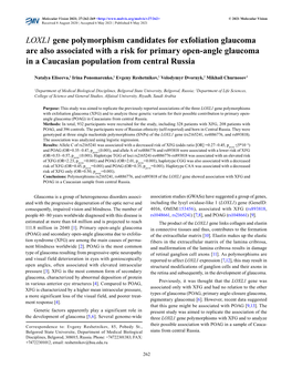 LOXL1 Gene Polymorphism Candidates for Exfoliation Glaucoma