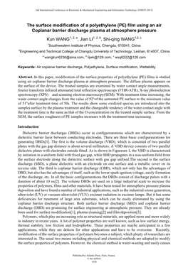 The Surface Modification of a Polyethylene (PE) Film Using an Air Coplanar Barrier Discharge Plasma at Atmosphere Pressure