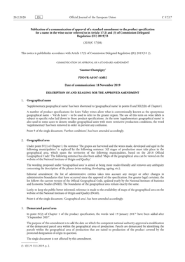 Publication of a Communication of Approval of a Standard Amendment