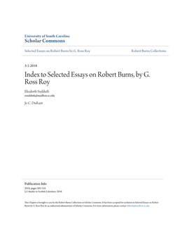 Index to Selected Essays on Robert Burns, by G. Ross Roy Elizabeth Sudduth Esudduth@Mailbox.Sc.Edu