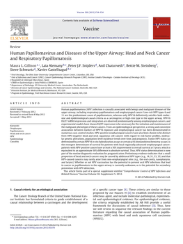 Human Papillomavirus and Diseases of the Upper Airway: Head and Neck Cancer and Respiratory Papillomatosis