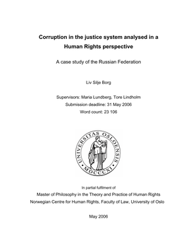 Corruption in the Justice System Analysed in a Human Rights Perspective